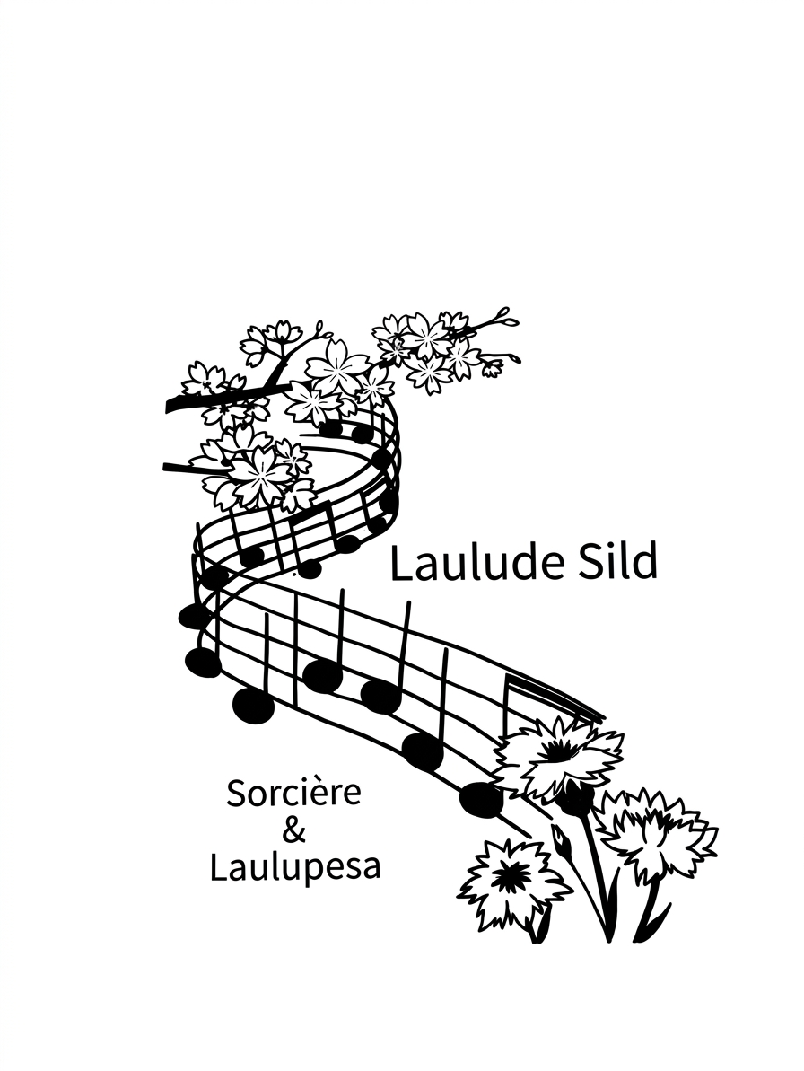 桜と音符で描かれた Laulude Sild Sorciere & Laulupesa のロゴ